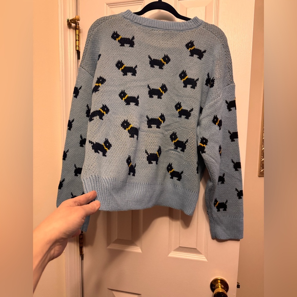 NWT Stranger Things Season 5 Erica Scottie Dog Sweater XL Blue No Boundaries - Picture 9 of 12
